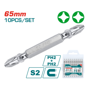 Total Tools 10Pcs 65mm Screwdriver Double End Bits