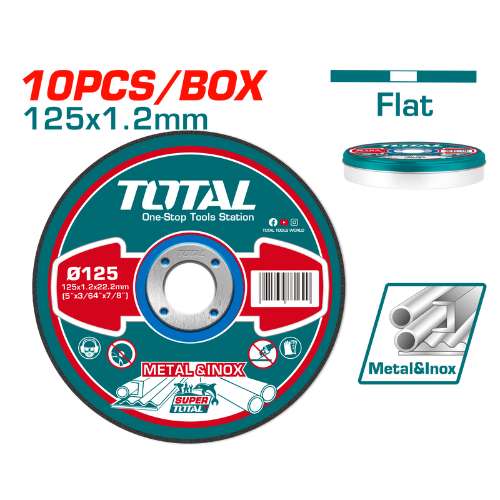 Total Tools 10Pcs Box Abrasive Metal Cutting Disc 125x1.2mm Flat Center (TAC2211255)