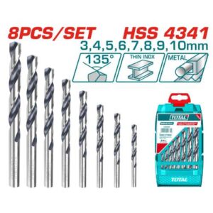 Total Tools 8 Pcs HSS Twist Drill Bits Set (TACSD0085)