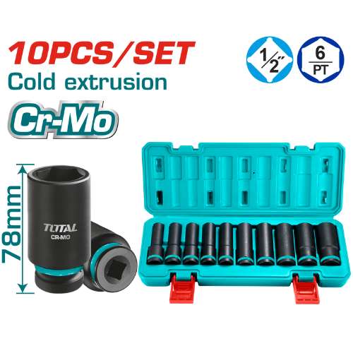 10 Pcs 1/2" deep impact socket set (THKISD12102L)